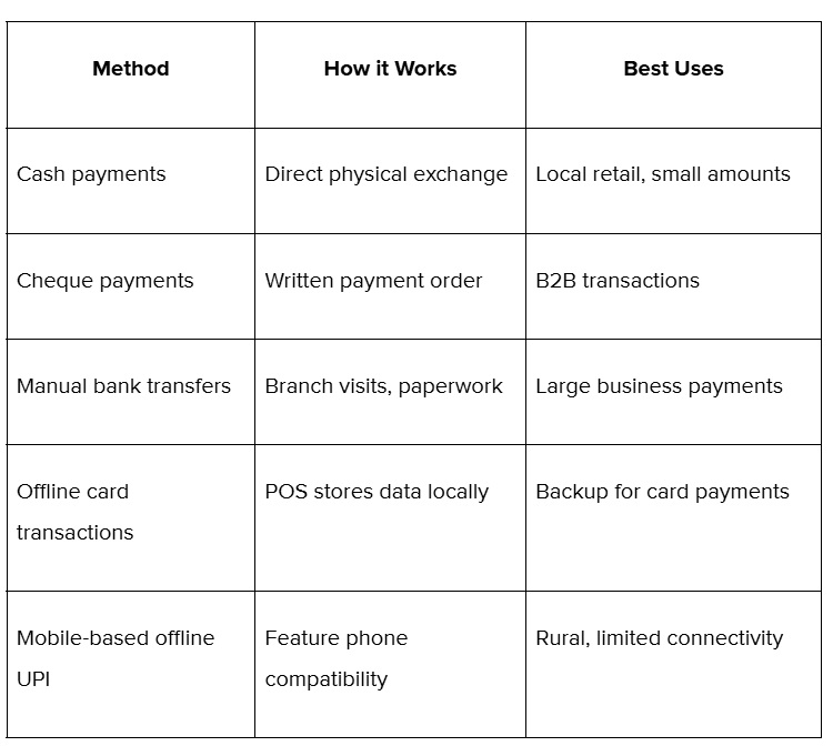 Comparison of the most common offline payment methods